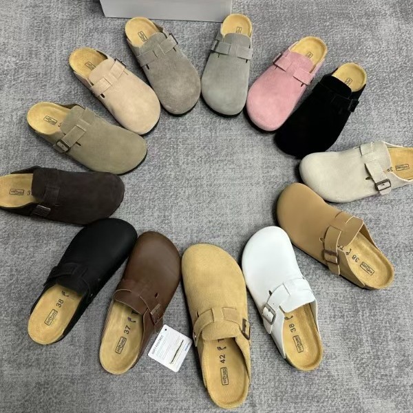 TEEMAZZI ganado de vello con zapatillas de cuero perezosas, zapatillas de moda versátiles con base de corcho Bocken image 3