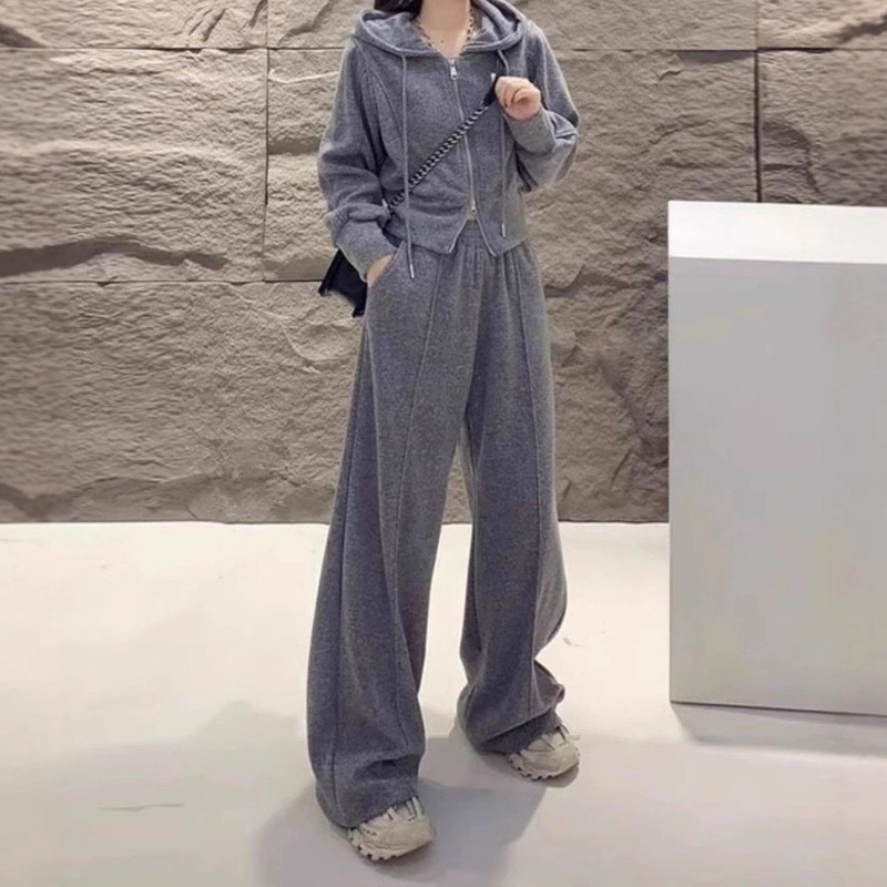 大码女装秋季休闲运动羊绒套装女韩版高级感两件套胖mm240斤|undefined