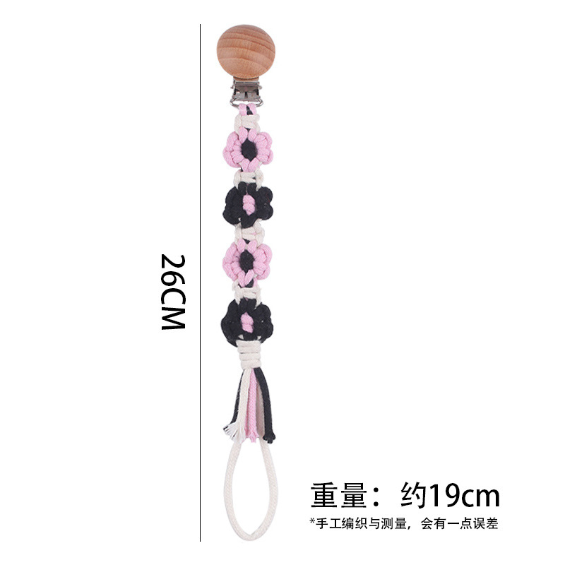 Productos para bebés Clip de chupete de haya de dibujos animados DIY creativo cuatro flores cadena de chupete de cuerda de algodón tejido a mano