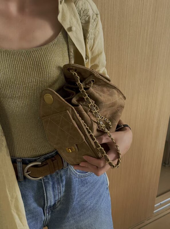 高级感新款小香风菱格链条羊猄绒水桶包hobo通勤腋下单间斜跨女包|undefined