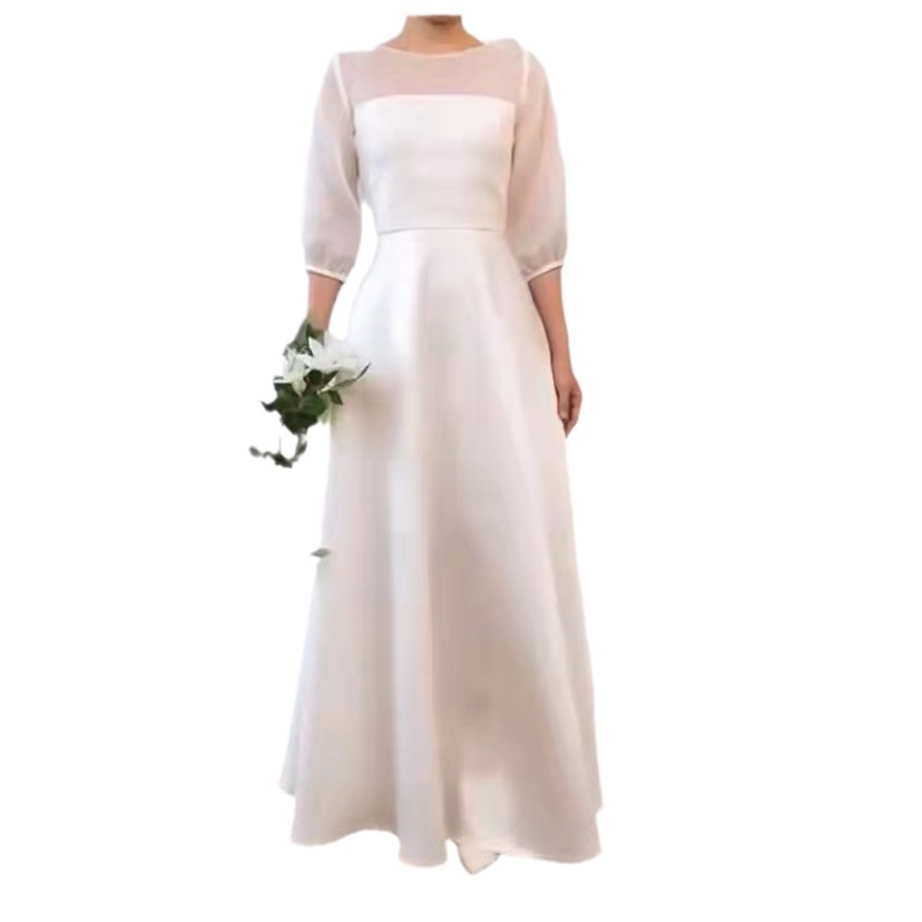 Vestido de novia de satén estilo francés, ligero, estilo vintage, novedad de verano 2026, venta al por mayor.