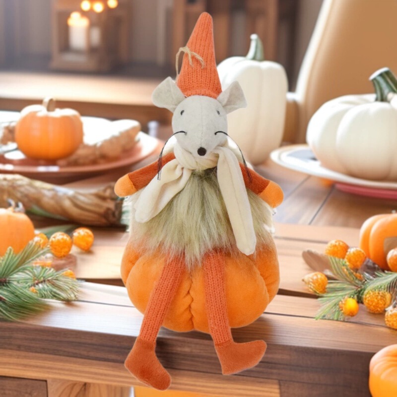 Cute Pumpkin Mouse Plush Toy Pendant Thanksgiving Pumpkin Mouse Fabric Crafts Autumn Decorations