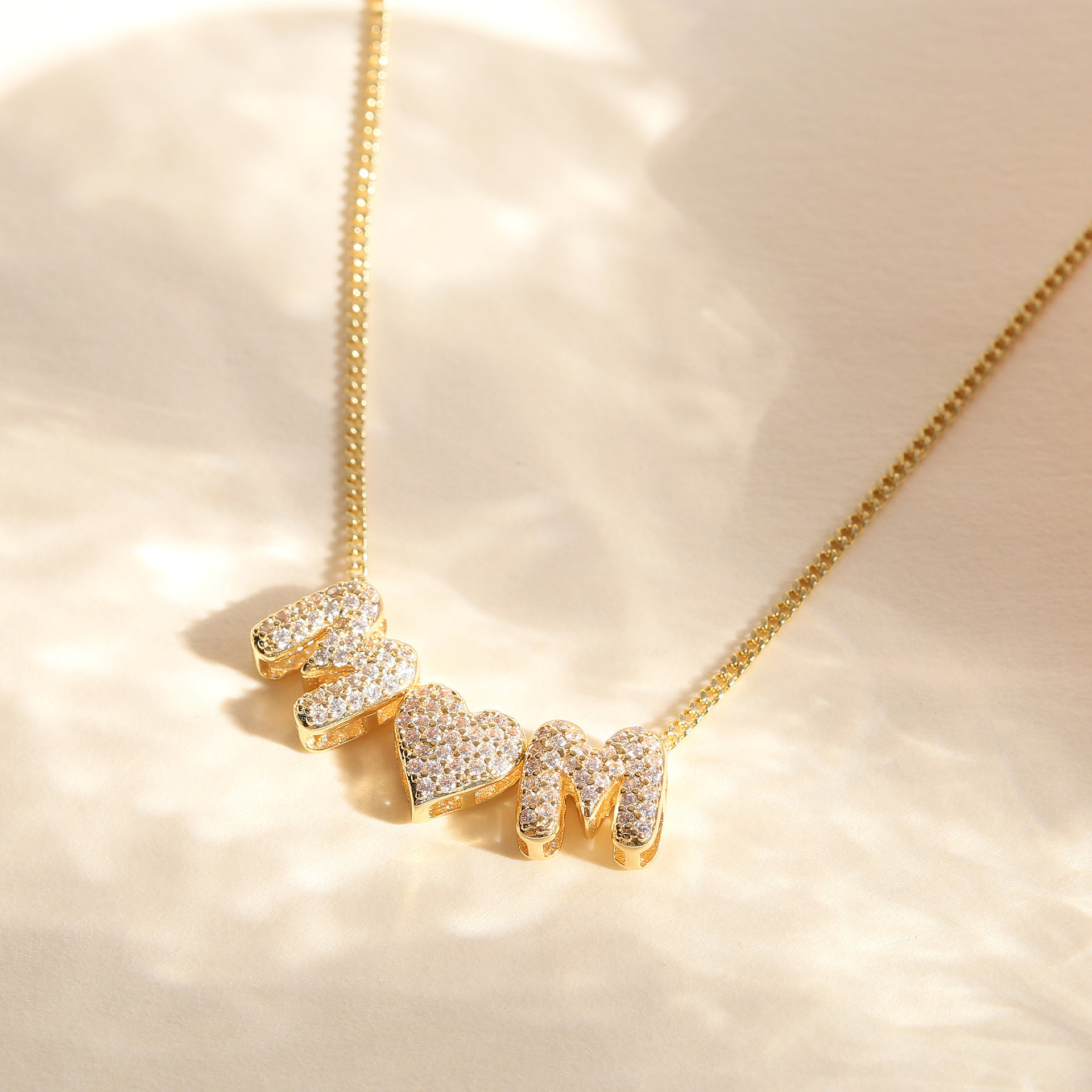 Casual, Daily Occasion Brass Material Wholesale Jewelry Vintage Style Classic Style Letter Brass Zircon 18K Gold Plated Plating Pendant Necklace Cable Chain