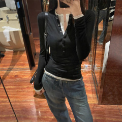 女秋季内搭打底衫穿搭气质设计感女装上衣假两件毛