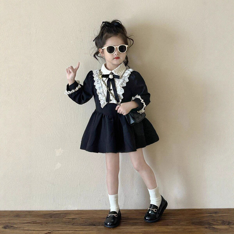 Girls' Fashionable Dress 2026 New Autumn Style Stylish Children's Girl Academy Style Bow Princess Dress Girls' Fashionable Dress 2026 New Autumn Style Stylish Children's Girl Academy Style Bow Princess Dress