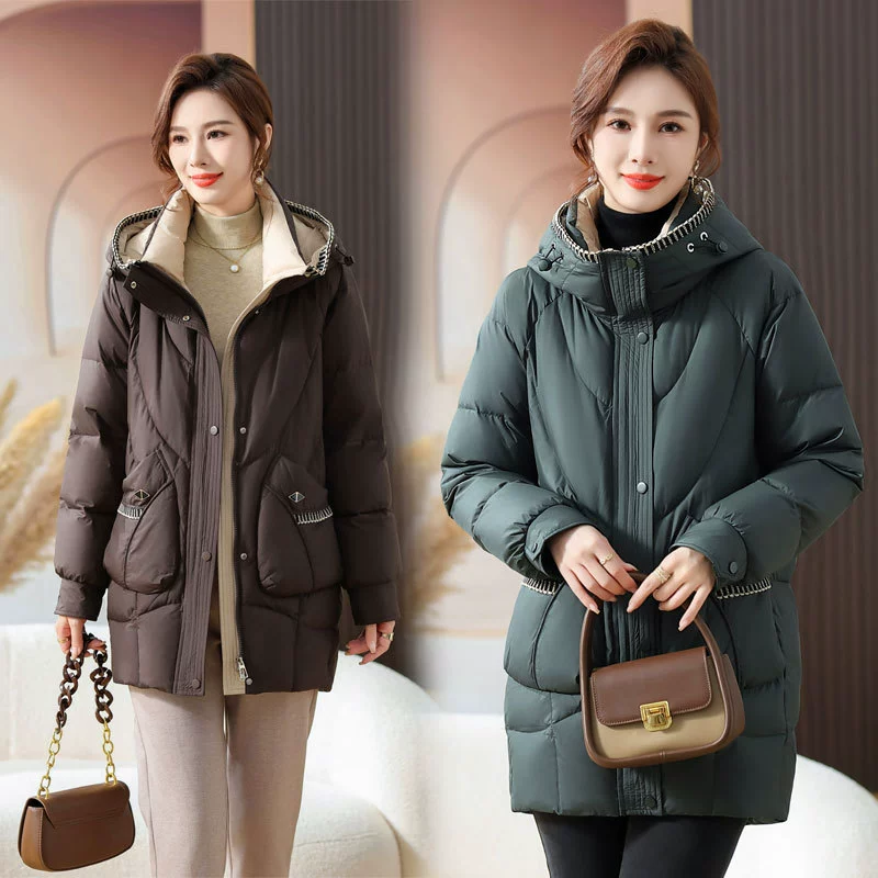 Пуховик для матери среднего возраста, зимний длинный 2023, новое зимнее женское осенне-зимнее модное пальто в иностранном стиле для женщин среднего возраста