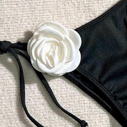 2024 European and American new solid color rose tube top drawstring strap pit strip split swimsuit swimsuit bikini bikini