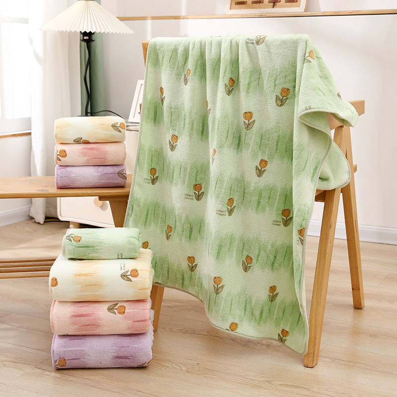 New Tulip Coral Velvet Printed Towel and Bath Towel Set, Absorbent and Quick-Drying, Cross-Border Gift, Internet Celebrity New Tulip Coral Velvet Printed Towel and Bath Towel Set, Absorbent and Quick-Drying, Cross-Border Gift, Internet Celebrity