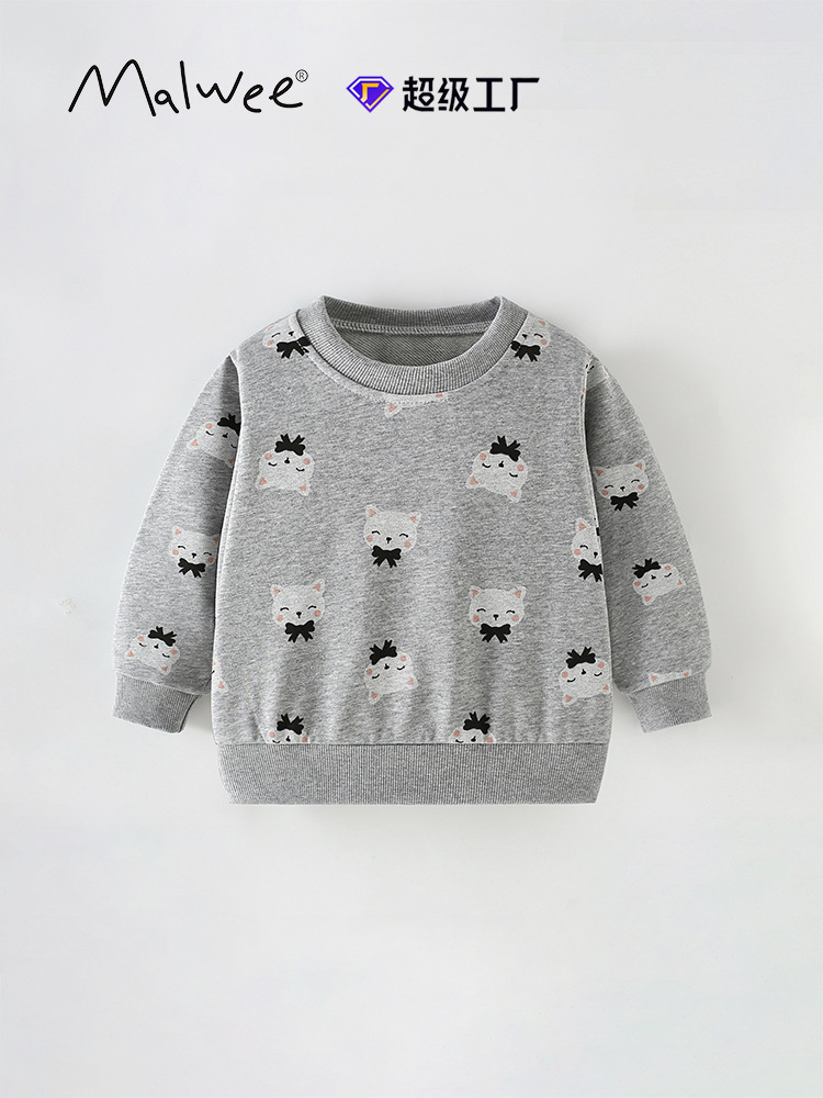 Sudadera de niña malwee transfronteriza otoño e invierno nuevo estilo europeo y americano niños pequeños y medianos cuello redondo manga larga linda niña top
