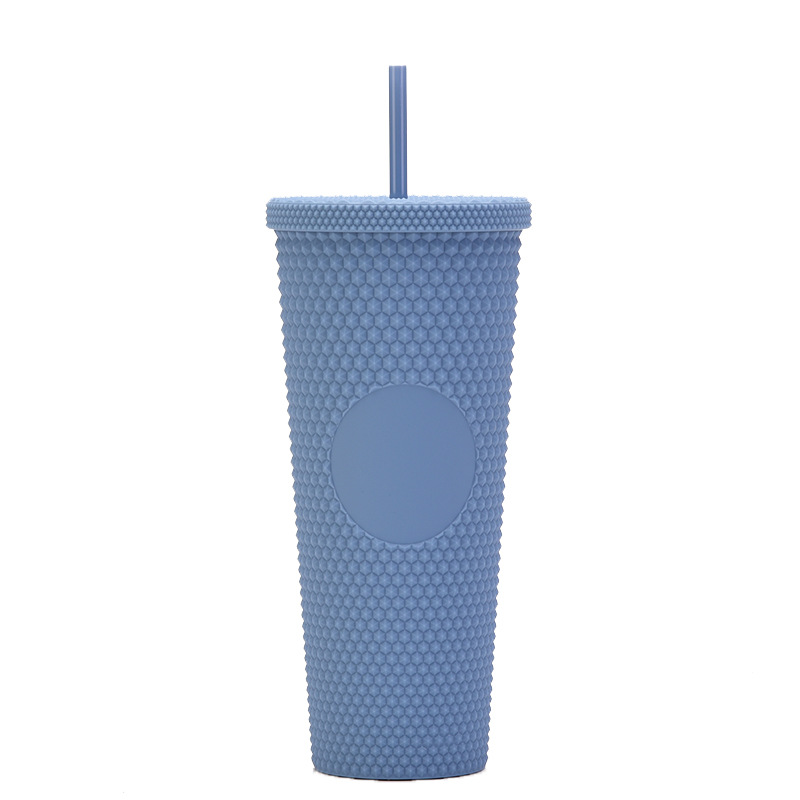 Suministro directo de fábrica de doble capa de paja de plástico taza de gran capacidad creativa 710ml taza Durian taza de mano portátil taza de diamante