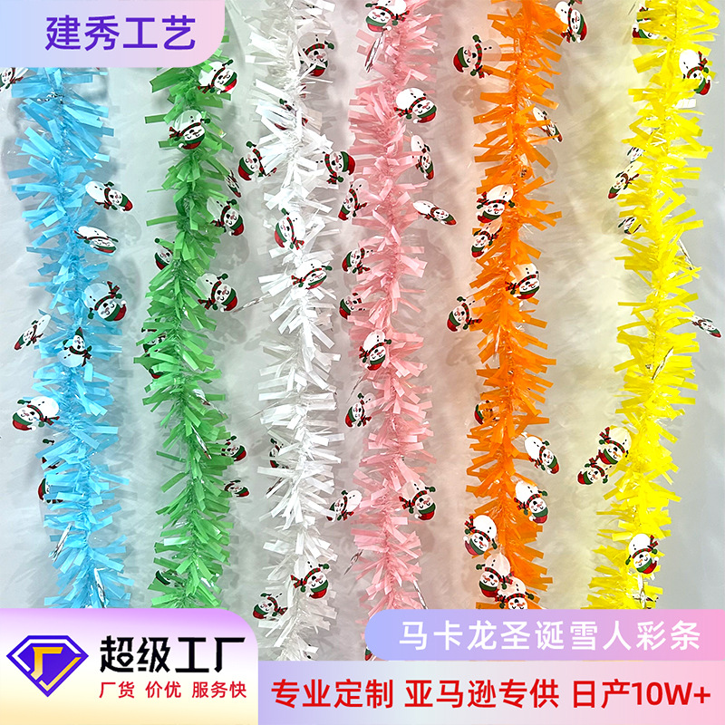 2 metros arreglo de decoración de muñeco de nieve de Navidad tiras de lana coloridas decoración de árbol de Navidad calcetines de Navidad macarrón tiras coloridas