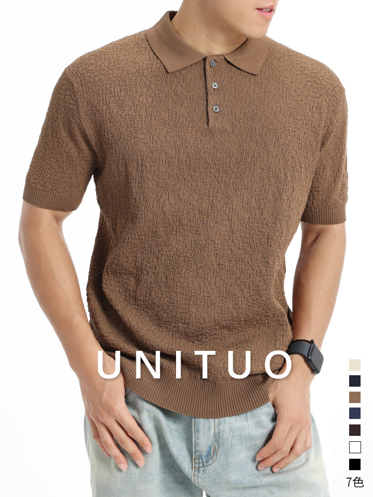 Cross-border hombre lujo ligero hielo de alta sensación de punto polo hombre negocio con solapa camiseta de polo de manga corta camiseta de polo