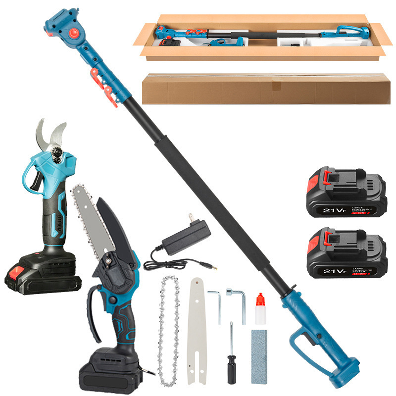 Varilla telescópica eléctrica de alta rama transfronteriza, motosierra de gran altitud, poda de ramas recargables, poda de postes de extensión de árboles frutales