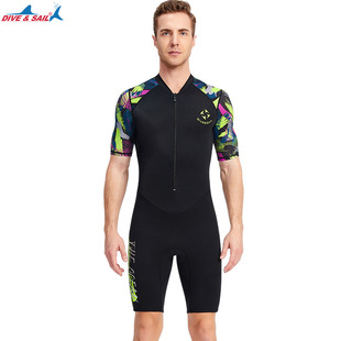 New Wetsuit Men's One-Piece Sun Protection Swimsuit Short-Sleeved Shorts 1.5mm Warm Snorkeling Surfing Jellyfish Wetsuit