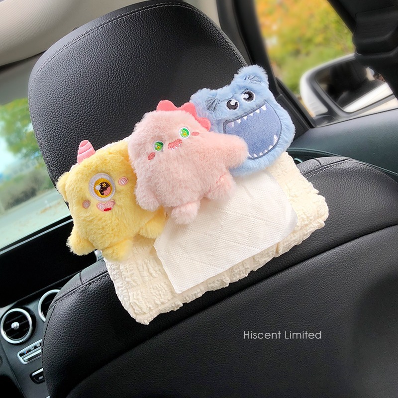 Cute Monster Caja de pañuelos de coche Caja de dibujo de papel de coche colgante Caja de reposabrazos Decoración de coche Bolsa de pañuelos de coche Mujer