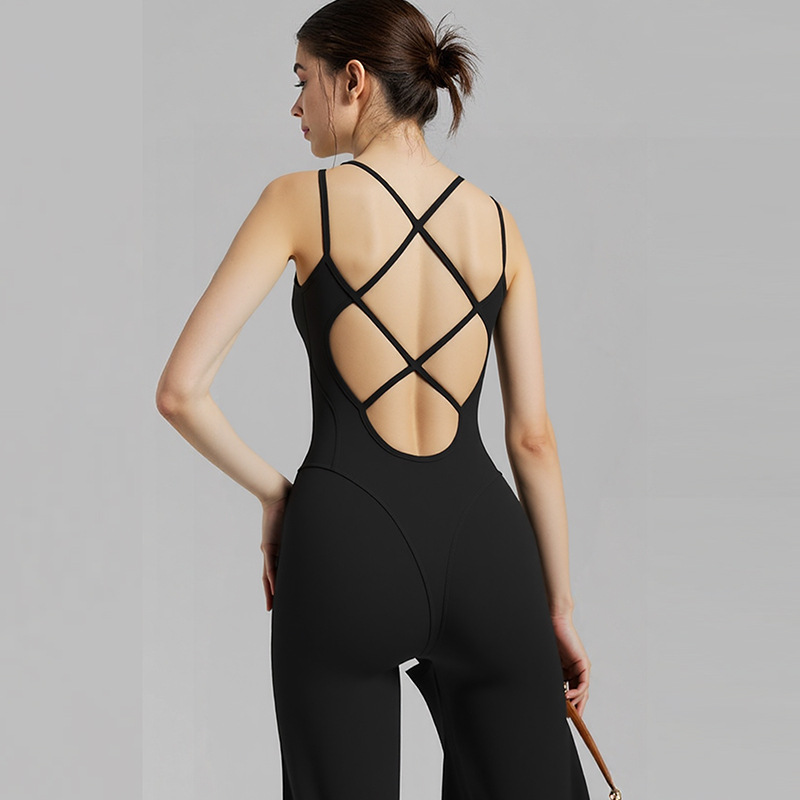 European and American Sexy Backless Jumpsuit Long Pants Women's Custom-Made with Chest Pads, Body-Hugging, Butt-Lifting, Quick-Dry Ballet Dancewear