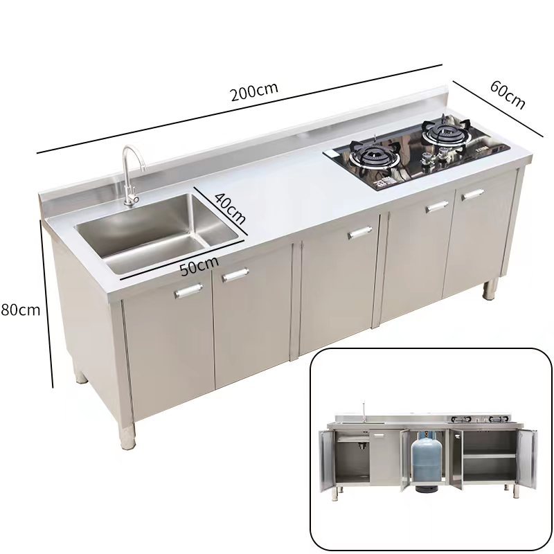 Commercial 304 cocina lavabo de acero inoxidable gabinete lavabo de verduras cubierta gabinete de gabinete doméstico comercial