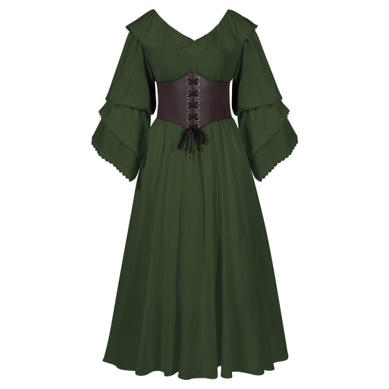 Cross-border New Amazon AliExpress Doll Collar Ruffled Long Sleeve Renaissance Long plus size Dress