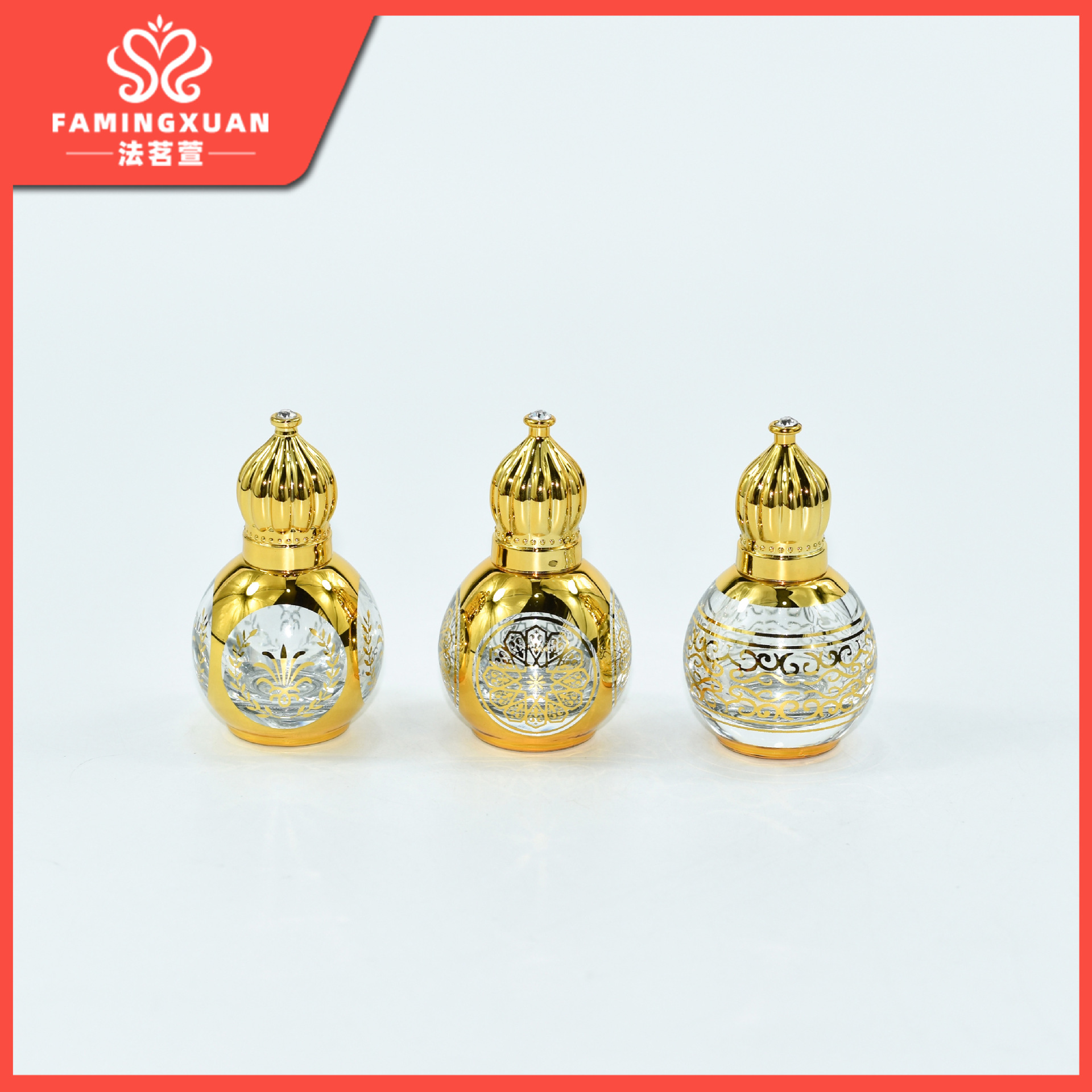 Faimingxuan sub-botella de perfume a granel botella vacía 12ML bola de cristal dorado botella vacía