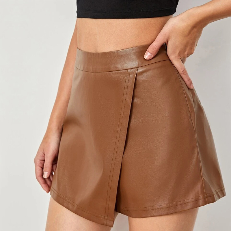 European and American Women's Shorts for Summer Outer Wear 2025 New Export Pu Shorts Women's Casual Hip-Covering Culottes Leather Pants in Stock