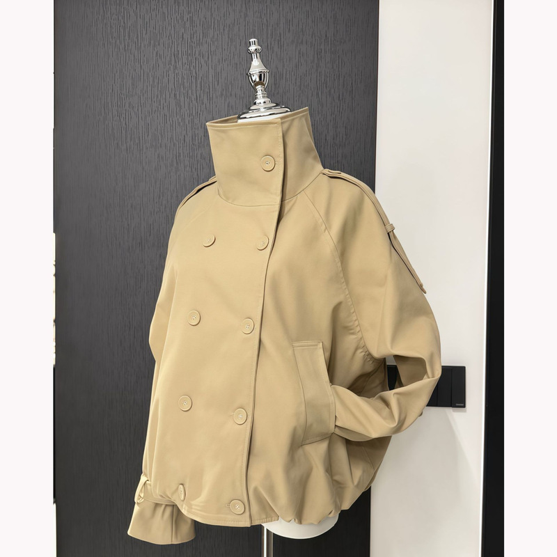 2025 Early Spring and Autum New British Style Design Stand-Up Collar Short Korean Style Unique Double-Breasted Windbreaker Jacket for Women