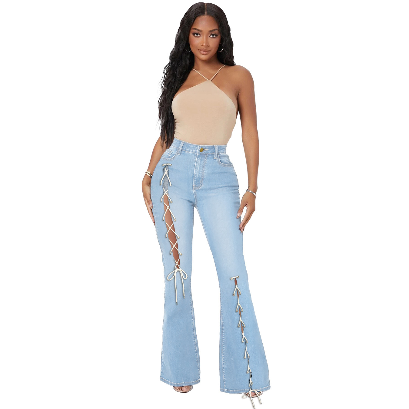 High Waist Bandage Bootcut Jeans NSGYY107732