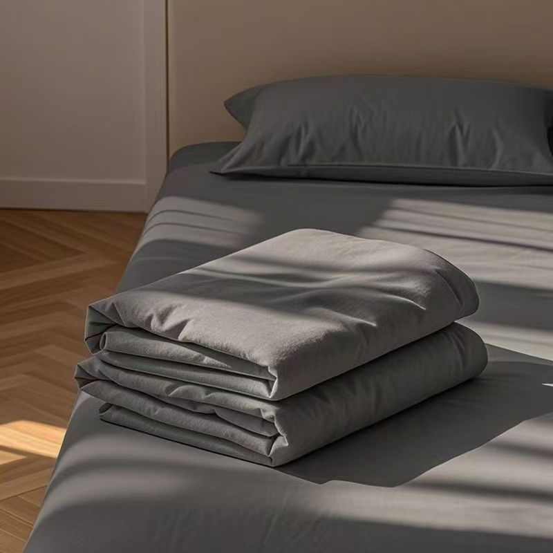 Minimalist Grey Solid Colour Cotton Bedding Set With Duvet Cover_voghion.com