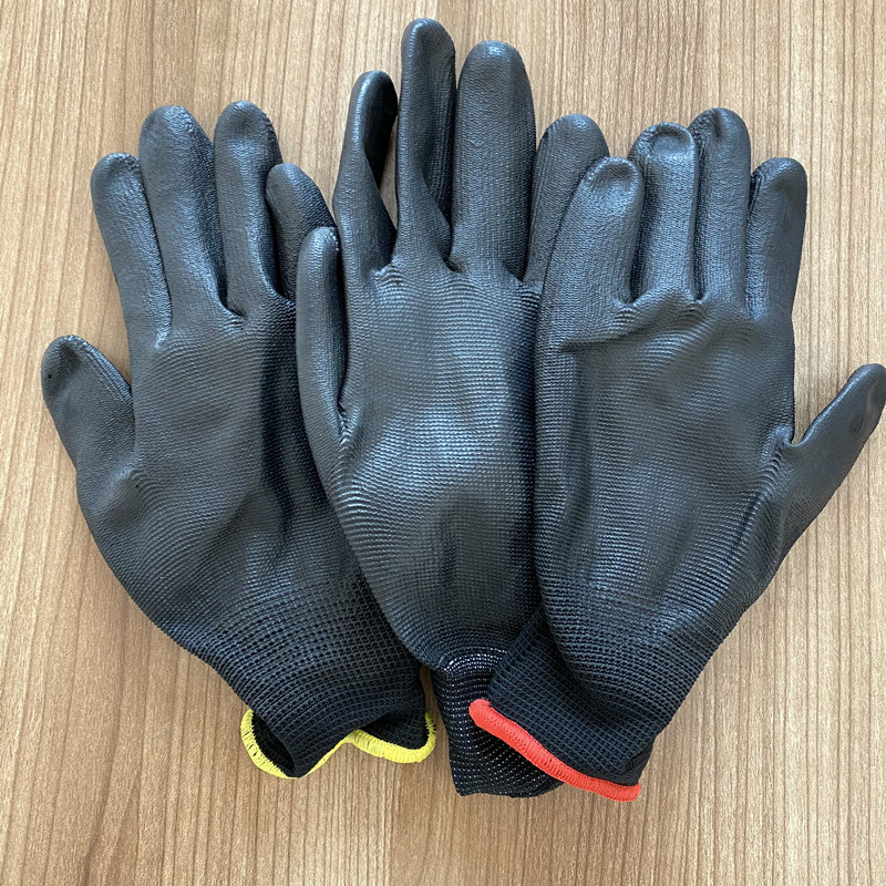 厂家13针尼龙涂掌手套黑灰PU涂层静电手套涂胶检查手套无尘电子厂