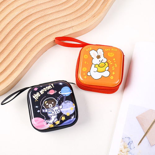 New astronaut tinplate square coin purse children's coin zipper portable storage bag little girl zipper bag