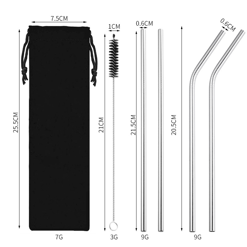 Traje de paja de acero inoxidable 304 especial transfronterizo de Amazon de color chapado en titanio tubo de bebida de metal café leche té paja