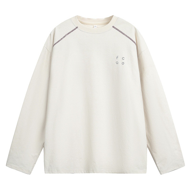 日焼け止め通気性スポーツ長袖Tシャツメンズ秋コントラストカラートップステッチスプリットトレンディブランドルーズラグランスリーブTシャツ|undefined