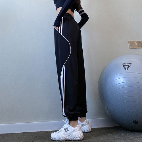 BF style casual sports pants, high waist, loose slimming fitness pants, breathable, quick-drying, foot-binding running yoga pants for women