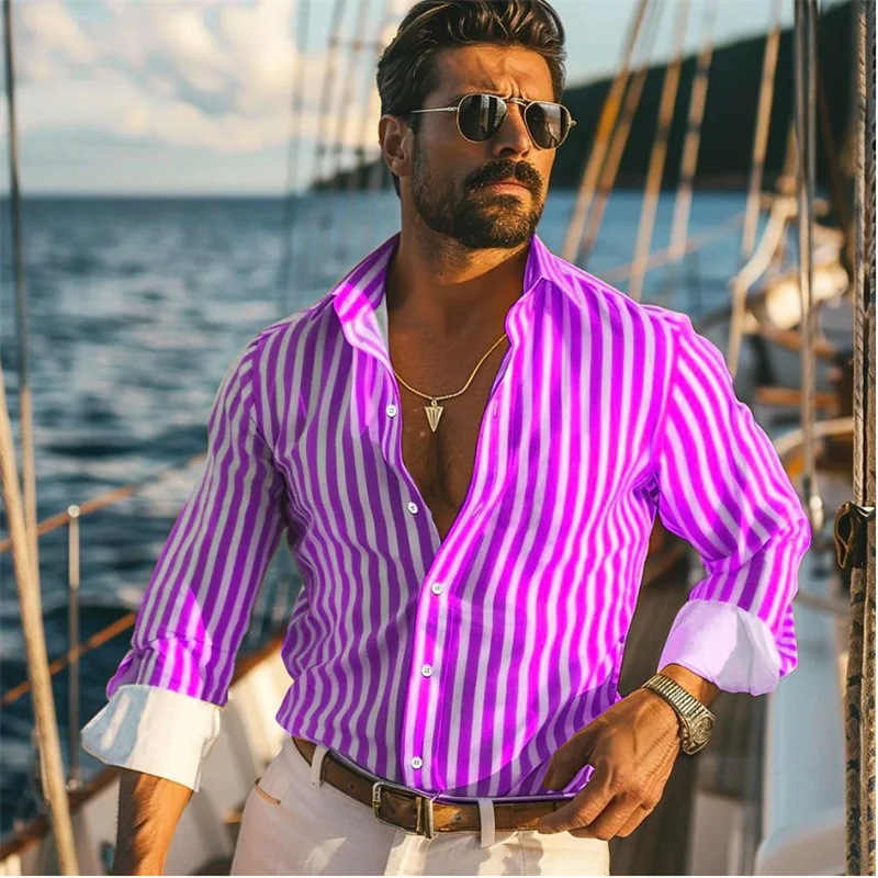 Camisa de manga larga a rayas con sentido de diseño de otoño para hombres sueltos 2024 nuevos tops se pueden usar afuera MB12