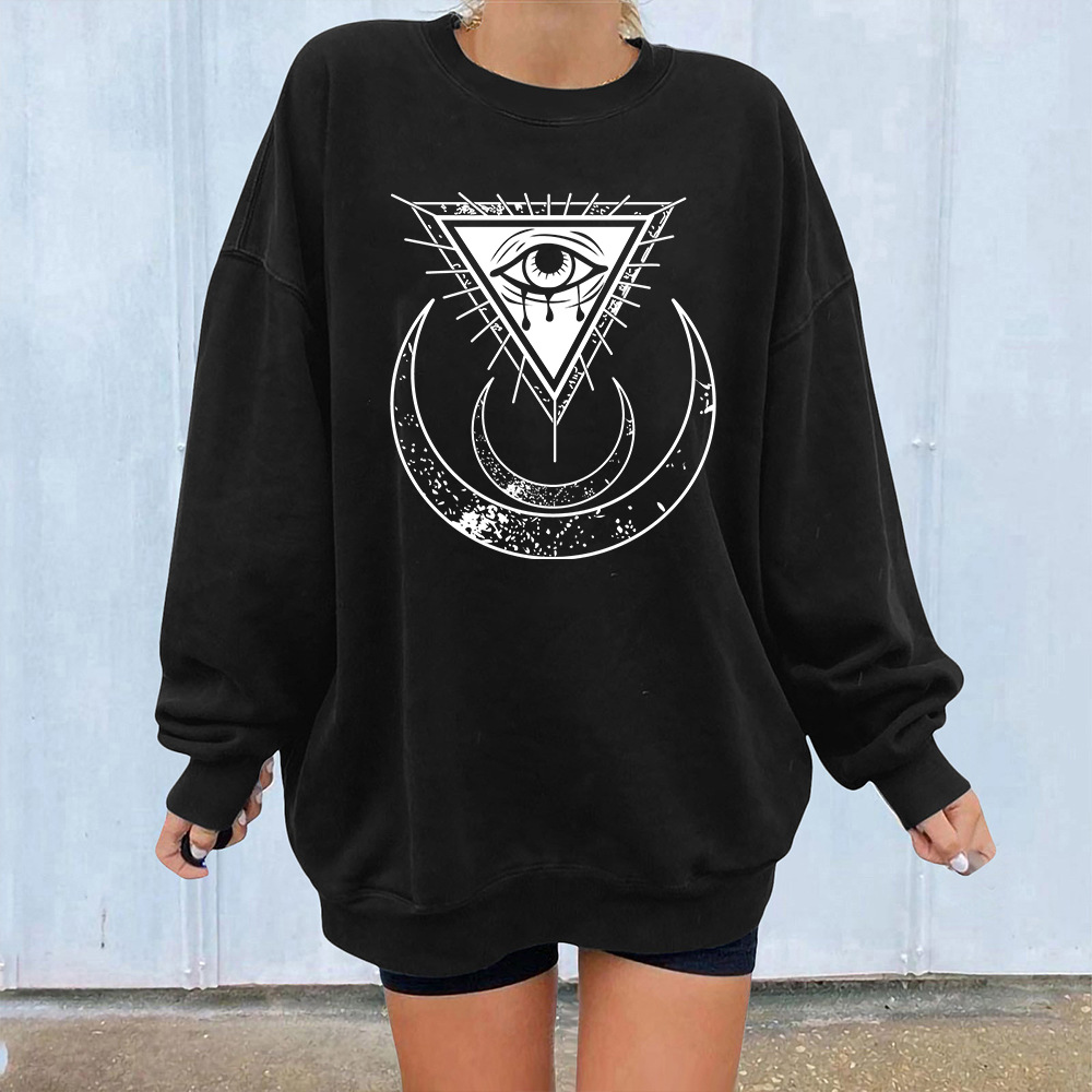 Maglione spazzolato con spalle scoperte, elemento strega horror, luna, terzo occhio, girocollo, manica lunga_voghion.com