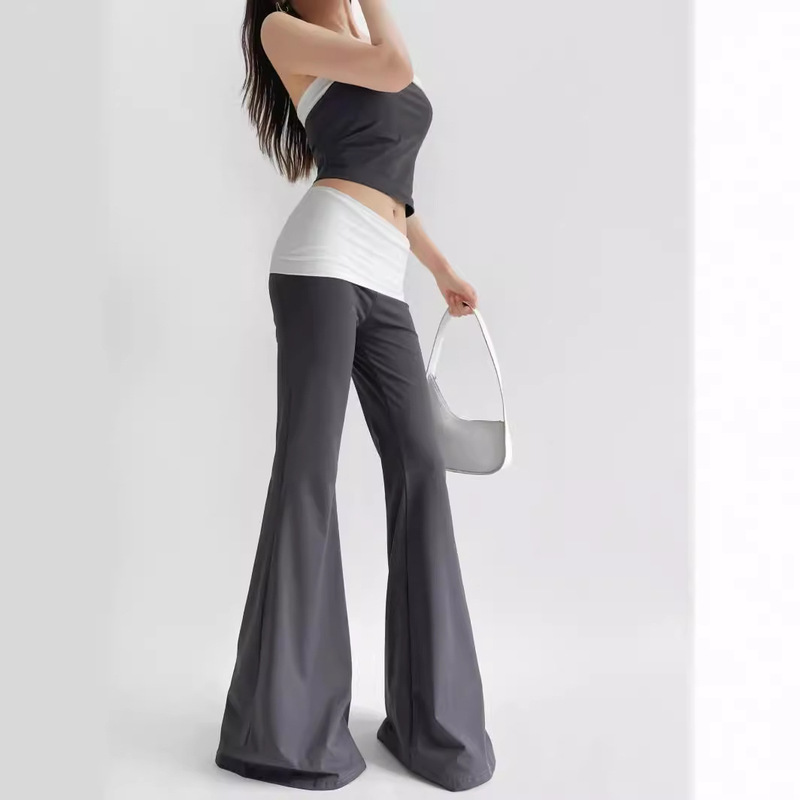 Lu's Micro-La Color-matching High-waisted Shark Pants Navel Strapless Vest Sports Outer Wear Body Shaping Belly Tinting Fashion suit