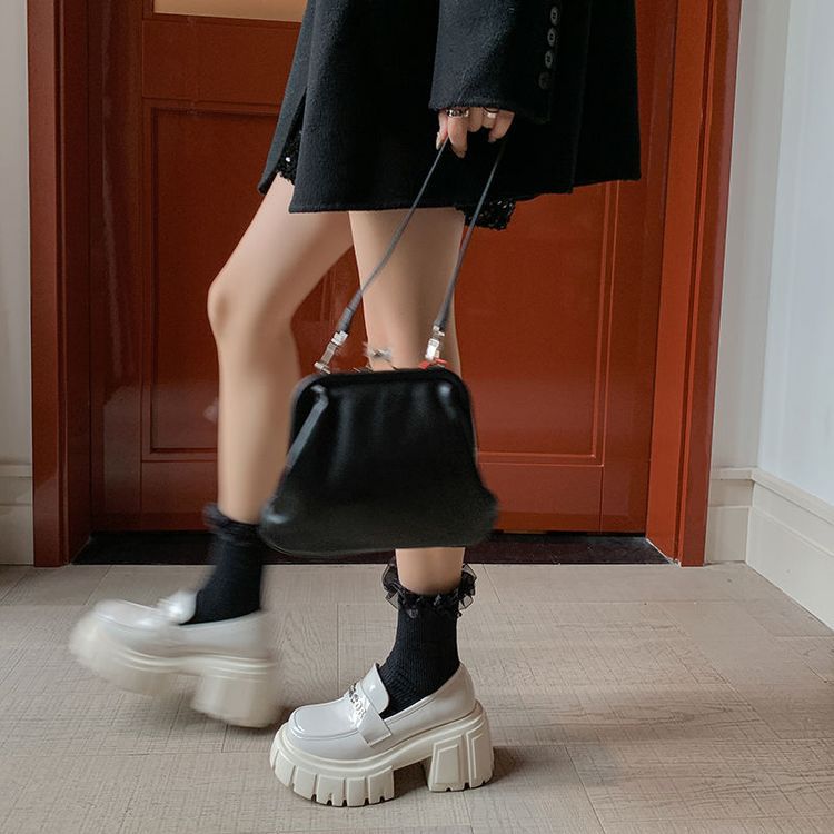 Giày da nữ mũi tròn siêu cao gót đế bánh mì phong cách casual — Màu đen, Màu đỏ rượu, Màu trắng chi tiết 17