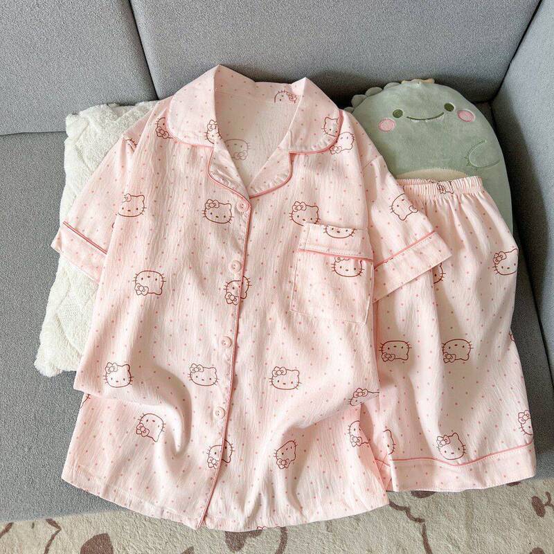 Summer Hot-Selling Cloud Cotton Pajamas for Women, Thin Printed Loose Sweet Short-Sleeved Shorts Cardigan Home Wear Set Summer Hot-Selling Cloud Cotton Pajamas for Women, Thin Printed Loose Sweet Short-Sleeved Shorts Cardigan Home Wear Set