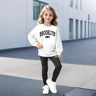 跨境外贸INS女童2件套小女孩"BROOKLYN"印花运动卫衣和紧身裤套装