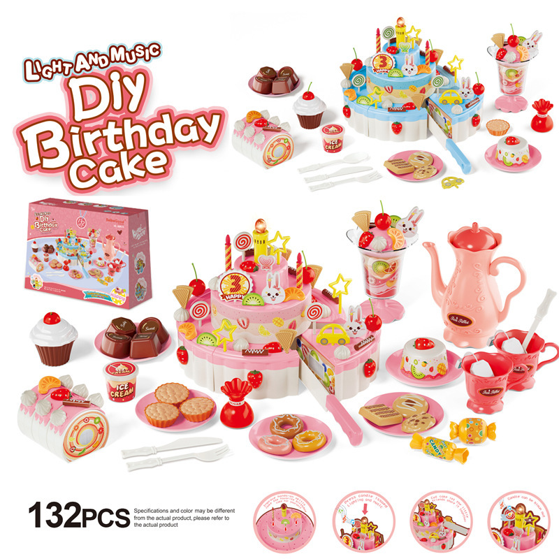 Comercio exterior niños tres capas eléctricas inducción acústica y óptica cantando fruta cortada dulce de pastel de cumpleaños juguetes caseros