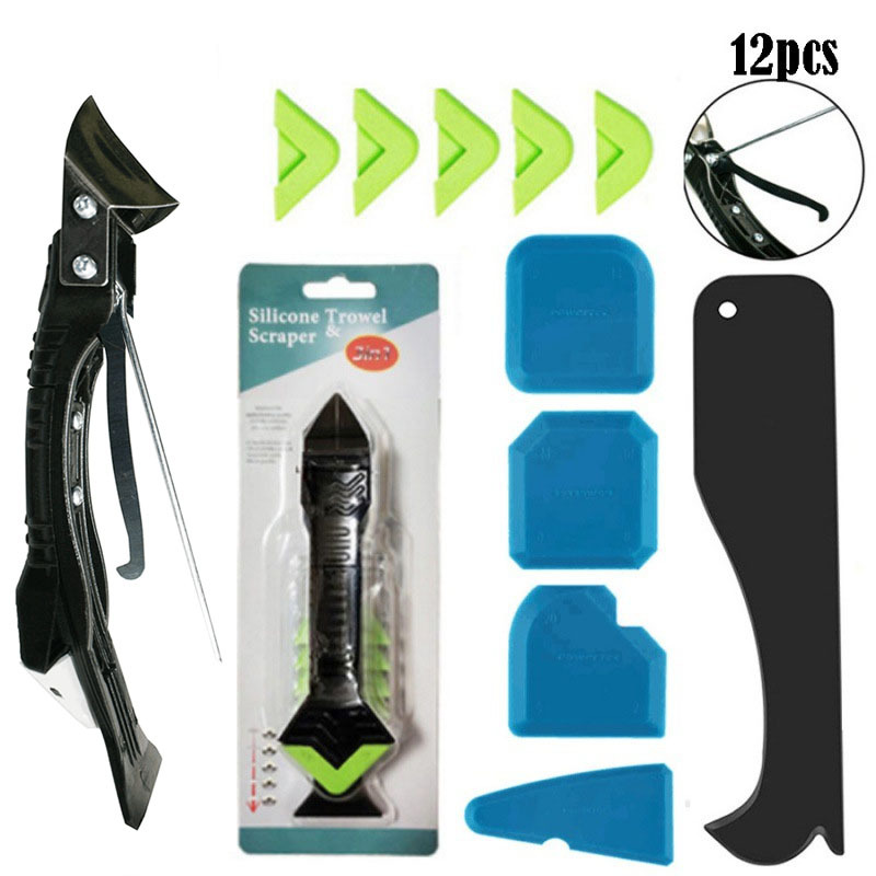 12件套美缝吸塑5合一金属刀头钩刀填缝工具阳角刮板塑料刮板