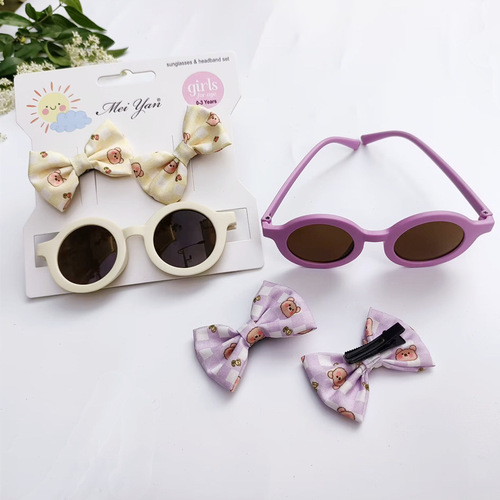 New children's glasses hair clip set three-dimensional bow clip children's hair accessories colorful transparent sweet Mickey sunglasses