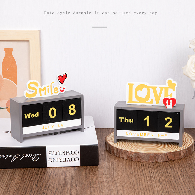 Fábrica de origen adornos de escritorio calendario de madera acompañante regalos de mesa fecha tarjetas de fotos accesorios calendario de mesa de madera
