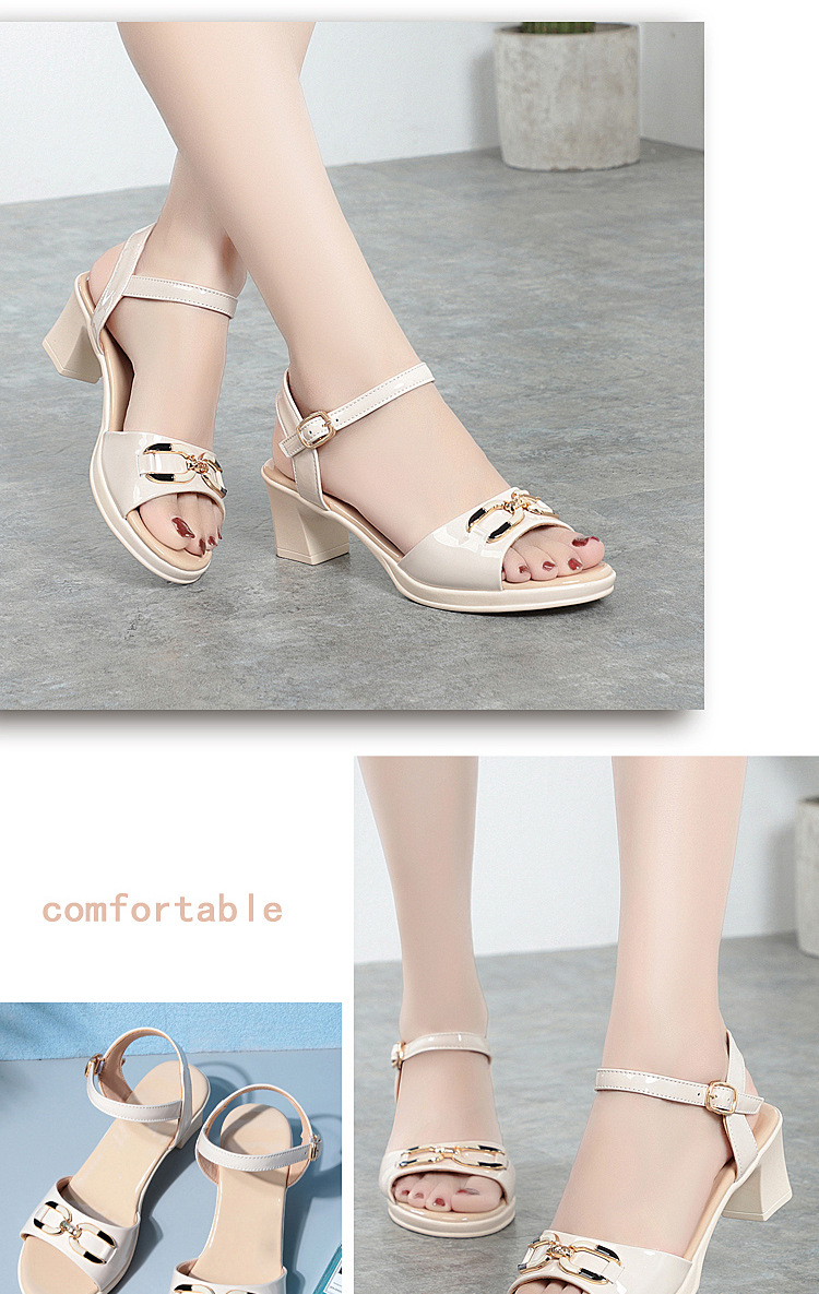 Sandal nữ hở mũi gót vuông da sáng chế, phối váy thanh lịch mùa hè — Màu đen chi tiết 9