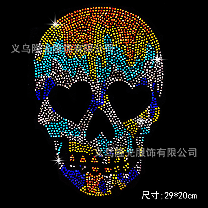 厂家直销烫钻钻图T恤骷髅烫图图案烫钻 个性DIY彩色头现货批发