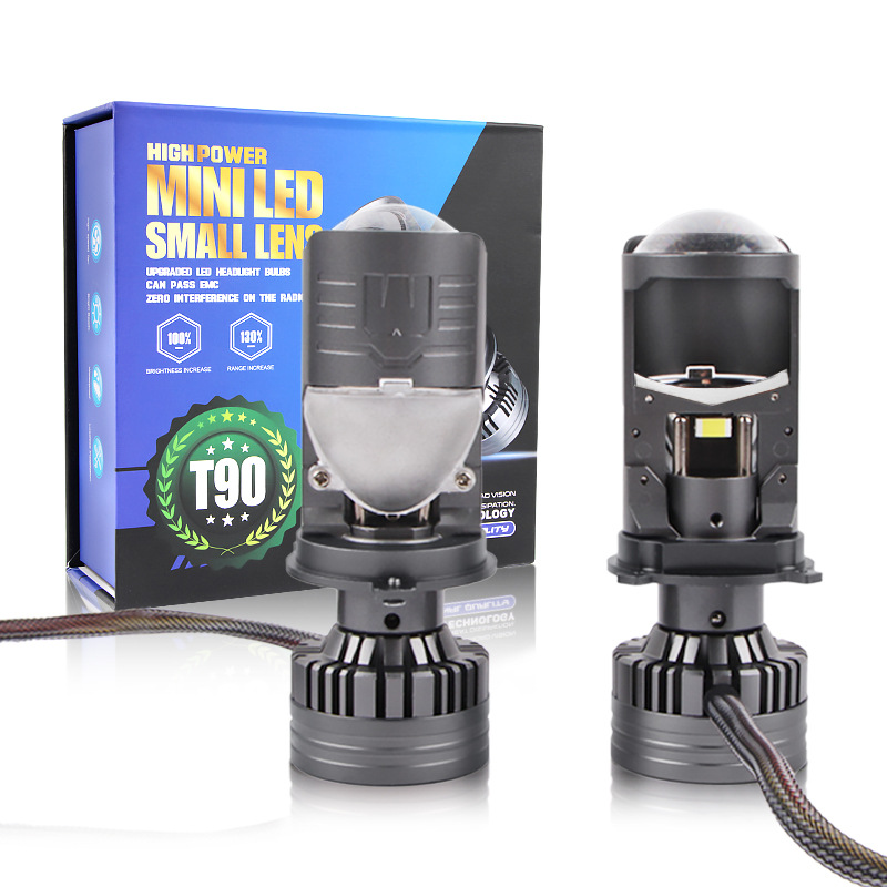 T90 Car Led Headlight with Lens, Integrated High and Low Beam, 120W Ultra-Bright Laser Headlight, Modified H4 Motorcycle Light