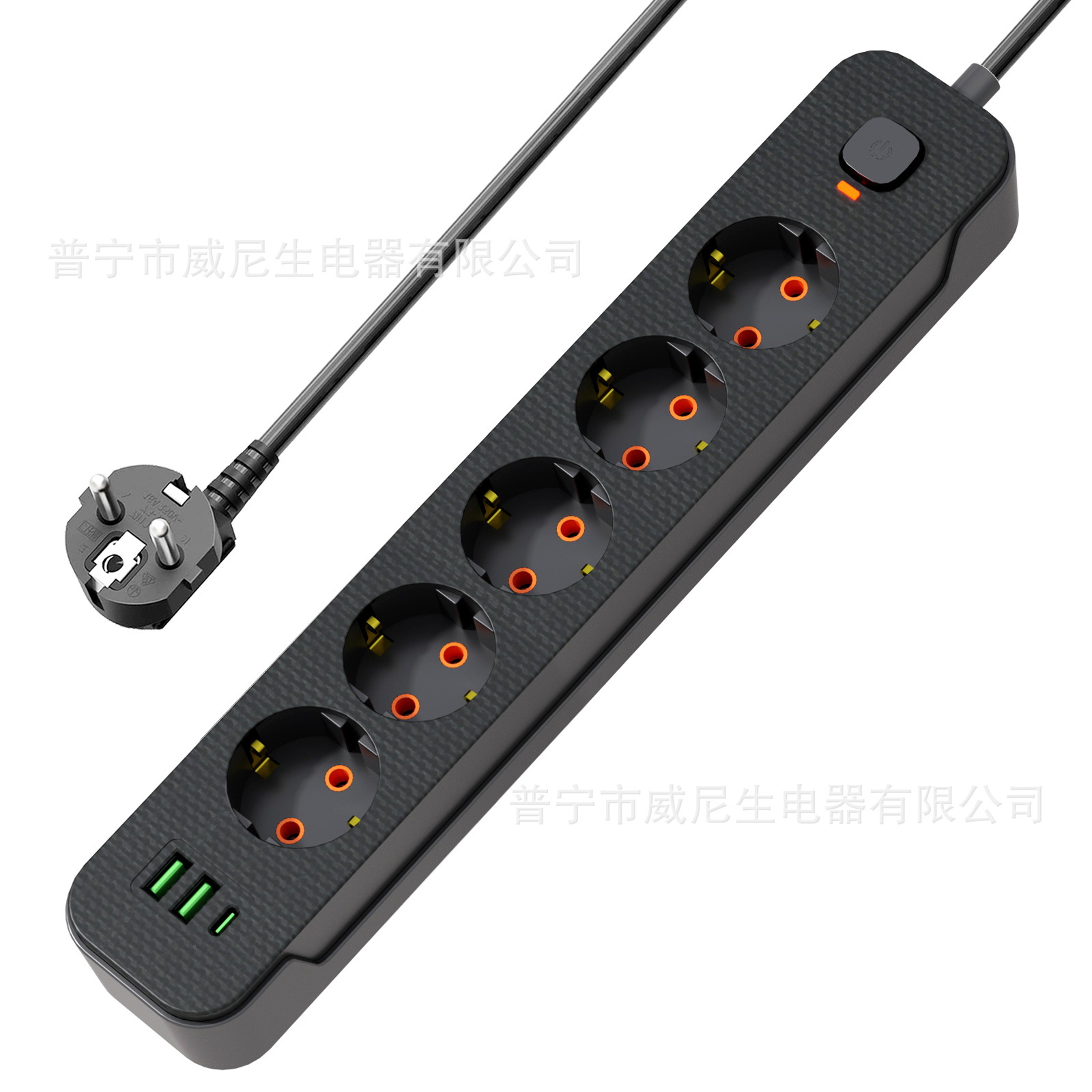 欧式电源插座带2USB1Type C欧标5位外贸批发欧式插座工厂直销