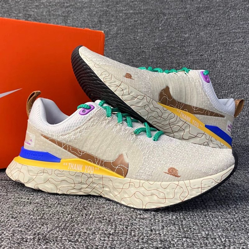 High-Quality React 3 Road Running Shoes, Comfortable Rebound, Wear-Resistant, Lightweight Sports Shoes, Men's and Women's Work Clothing Casual Shoes