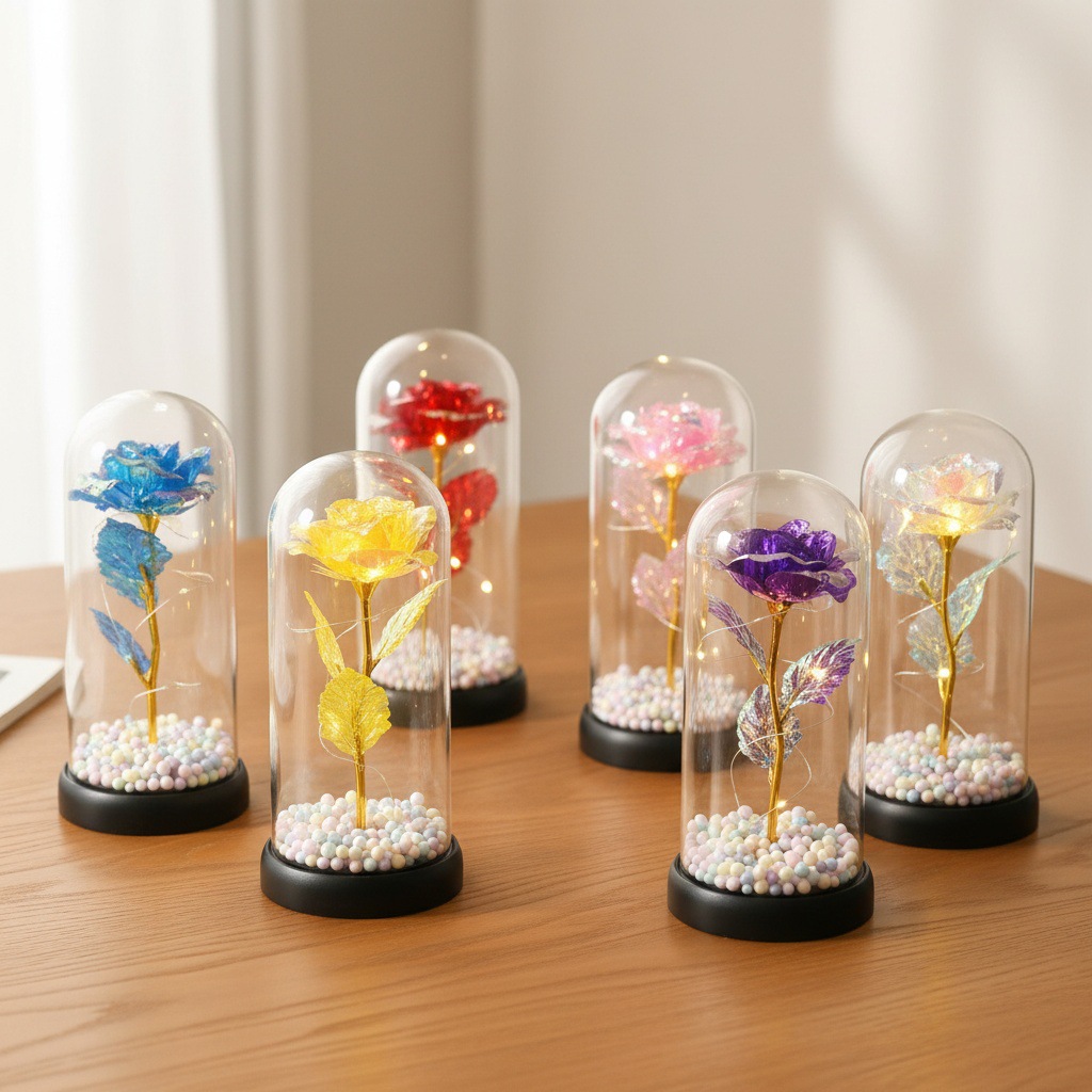 Rosas transfronterizas inmortales flores cubierta de vidrio decoración pareja regalos de día de San Valentín Día de la Madre ideas de cumpleaños 38 regalos pequeños