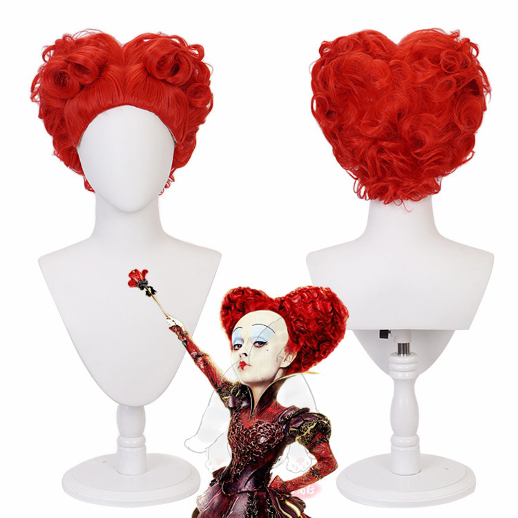 Cross-Border European and American Alice in Wonderland: through the Looking Glass Red Queen Anime Cosplay Realistic Scalp-Top Wig