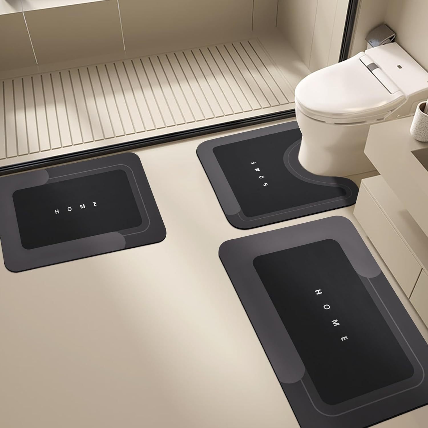 Cross-Border Amazon Dropshipping European-Style Light Luxury Bathroom Three-Piece Set of Floor Mats, Water-Absorbent Diatomaceous Earth Foot Mats, Wear-Resistant and Dirt-Resistant